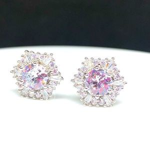 925 CZ Star Halo Stud Earrings